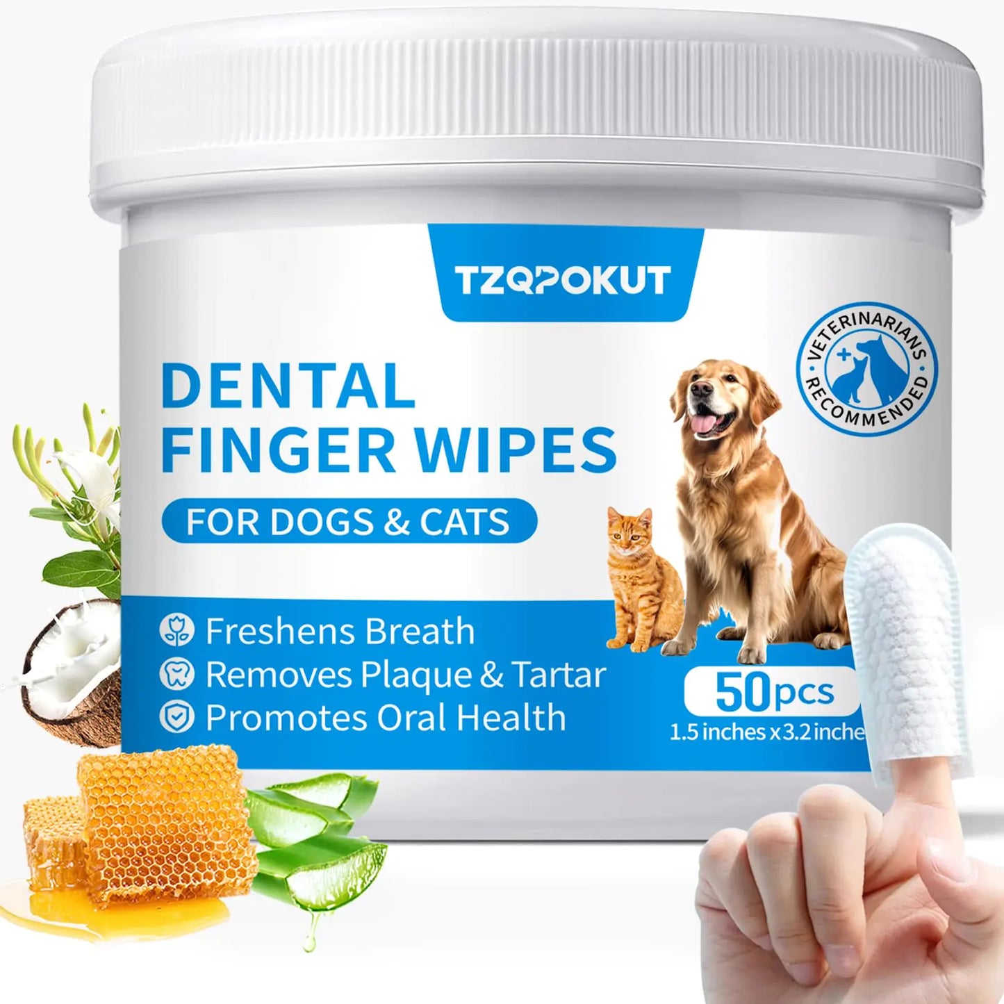 Tzqpokut Pet Dental Wipes – Freshens Breath, 50pcs
