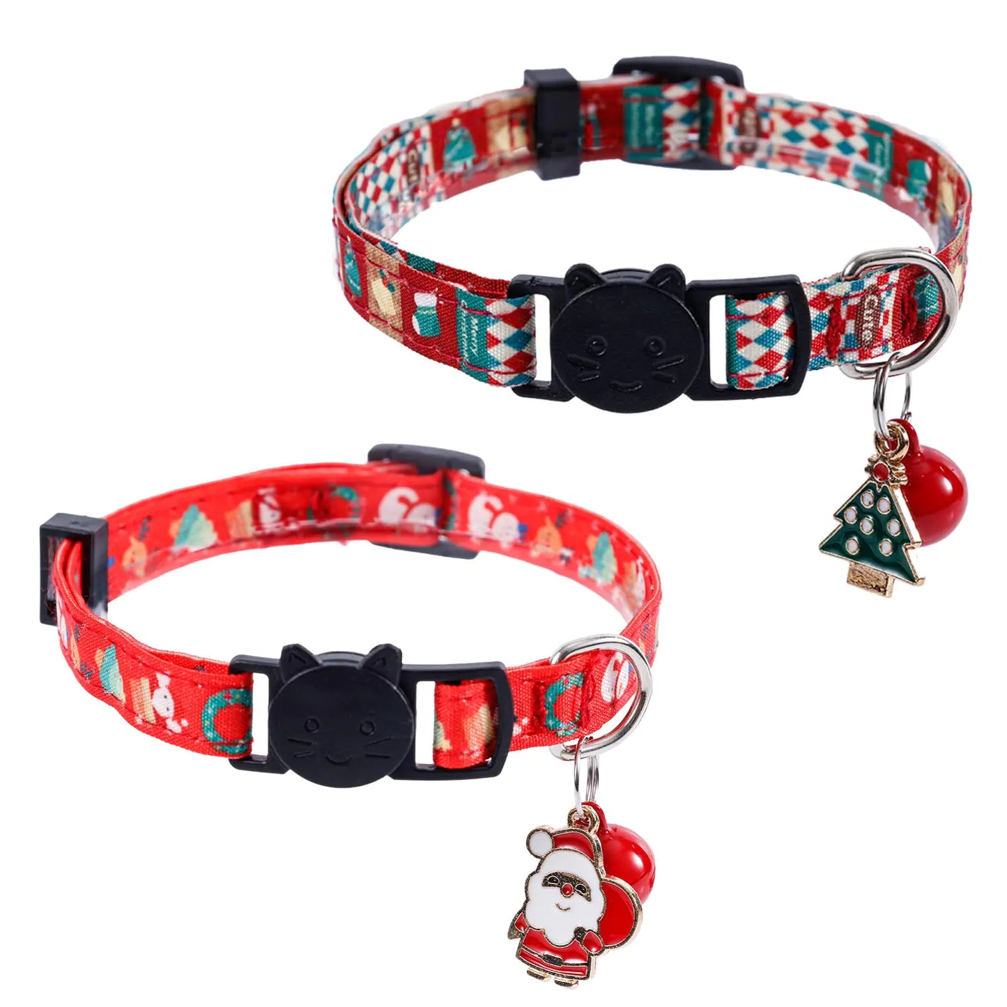 2pcs Christmas Cat Collars – Adjustable with Bells